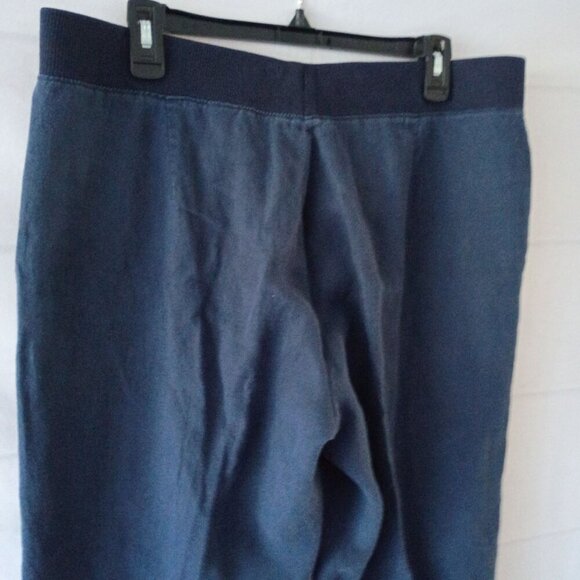 Talbots Women's Blue Linen Wide Leg Crop Pants Size L Drawstring Waist - Picture 2 of 6